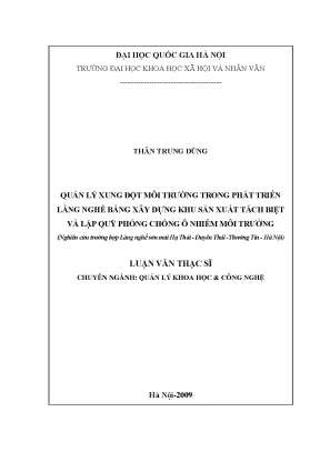 Luận văn thạc sĩ ussh quản lý xung đột môi trường trong phát triển làng nghề bằng xây dựng khu sản xuất tách biệt và lập quỹ phòng chống ô nhiễm môi trường