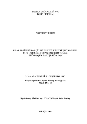 Luận văn thạc sĩ vnu ued phát triển năng lực tư duy và rèn trí thông minh cho học sinh trung học phổ thông thông qua bài tập hóa học