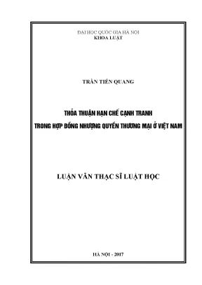 Luận văn thạc sĩ vnu ls thỏa thuận hạn chế cạnh tranh trong hợp đồng nhượng quyền thương mại ở việt nam
