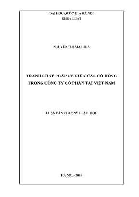 Luận văn thạc sĩ vnu ls tranh chấp pháp lý giữa các cổ đông trong công ty cổ phần tại việt nam