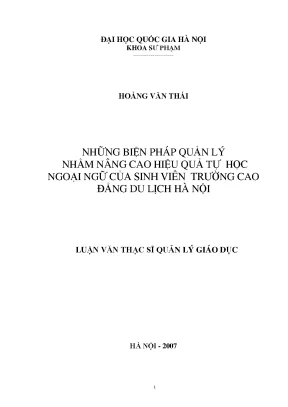 Luận văn thạc sĩ vnu ued những biện pháp quản lý nhằm nâng cao hiệu quả tự học ngoại ngữ của sinh viên trường cao đẳng du lịch hà nội