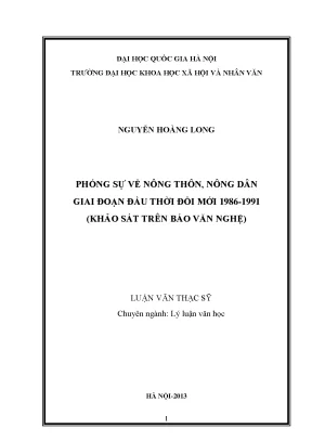 Luận văn thạc sĩ ussh phóng sự về nông thôn nông dân giai đoạn đầu thời đổi mới 1986 1991 khảo sát trên báo văn nghệ