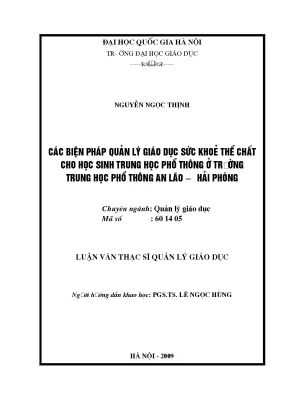 Luận văn thạc sĩ vnu ued các biện pháp quản lý giáo dục sức khỏe thể chất cho học sinh trung học phổ thông ở trường trung học phổ thông an lão hải phòng