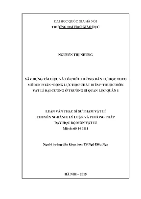 Luận văn thạc sĩ vnu ued xây dựng tài liệu và tổ chức hướng dẫn tự học theo môđun phần động lực học chất điểm thuộc môn vật lí đại cương ở trường sĩ quan lục quân 1