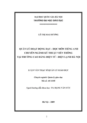 Luận văn thạc sĩ vnu ued quản lý hoạt động dạy học môn tiếng anh chuyên ngành kỹ thuật viễn thông tại trường cao đẳng điện tử điện lạnh hà nội