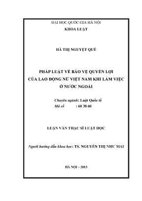 Luận văn thạc sĩ vnu ls pháp luật về bảo vệ quyền lợi của lao động nữ việt nam khi làm việc ở nước ngoài