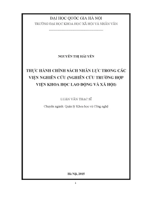 Luận văn thạc sĩ ussh thực hành chính sách nhân lực trong các viện nghiên cứu nghiên cứu trường hợp viện khoa học lao động và xã hội
