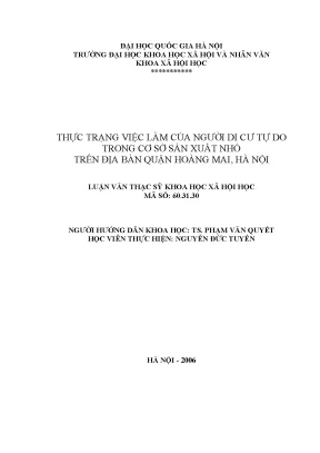 Luận văn thạc sĩ ussh thực trạng việc làm của người di cư tự do trong cơ sở sản xuất nhỏ trên địa bàn quận hoàng mai hà nội