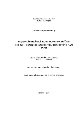 Luận văn thạc sĩ vnu ued biện pháp quản lý hoạt động bồi dưỡng đội ngũ cán bộ đoàn chuyên trách tỉnh nam định