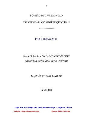 Quản lý tài sản tại các công ty cổ phần ngành xây dựng niêm yết ở việt nam luận án tiến sỹ kinh tế