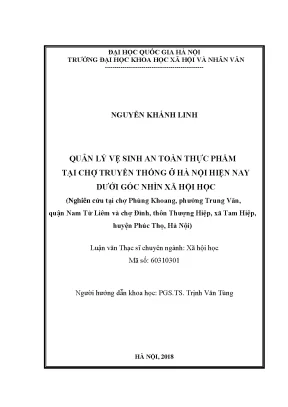 Luận văn thạc sĩ ussh quản lý vệ sinh an toàn thực phẩm tại chợ truyền thống ở hà nội hiện nay dưới góc nhìn xã hội học