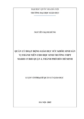 Luận văn thạc sĩ vnu ued quản lý hoạt động giáo dục sức khỏe sinh sản vị thành niên cho học sinh trường thpt marie curie quận 3 thành phố hồ chí minh