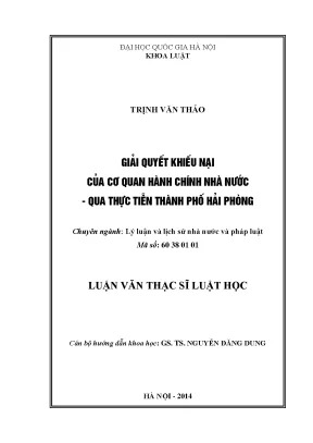 Luận văn thạc sĩ vnu ls giải quyết khiếu nại của cơ quan hành chính nhà nước qua thực tiễn thành phố hải phòng