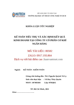 Luận văn kế toán tiêu thụ và xác định kết quả kinh doanh tại công ty cổ phần cơ khí