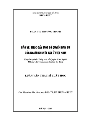 Luận văn thạc sĩ vnu ls bảo vệ thúc đẩy một số quyền dân sự của người khuyết tật ở việt nam