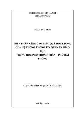Luận văn thạc sĩ vnu ued biện pháp nâng cao hiệu quả hoạt động của hệ thống thông tin quản lý giáo dục trung học phổ thông thành phố hải phòng