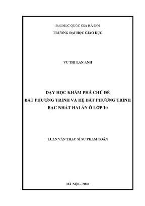 Luận văn thạc sĩ vnu ued dạy học khám phá chủ đề bất phương trình và hệ bất phương trình bậc nhất hai ẩn ở lớp 10