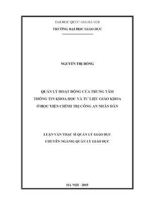 Luận văn thạc sĩ vnu ued quản lý hoạt động của trung tâm thông tin khoa học và tư liệu giáo khoa ở học viện chính trị công an nhân dân
