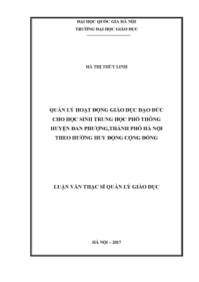 Luận văn thạc sĩ vnu ued quản lý hoạt động giáo dục đạo đức cho học sinh trung học phổ thông huyện đan phượng thành phố hà nội theo hướng huy động cộng đồng