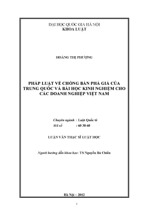 Luận văn thạc sĩ vnu ls pháp luật về chống bán phá giá của trung quốc và bài học kinh nghiệm cho các doanh nghiệp việt nam