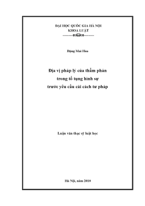 Luận văn thạc sĩ vnu ls địa vị pháp lý của thẩm phán trong tố tụng hình sự trước yêu cầu cải cách tư pháp