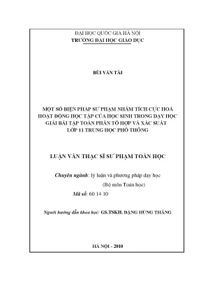 Luận văn thạc sĩ vnu ued một số biện pháp sư phạm nhằm tích cực hóa hoạt động học tập của học sinh trong dạy học giải bài tập toán phần tổ hợp và xác suất lớp 11 trung học phổ thông