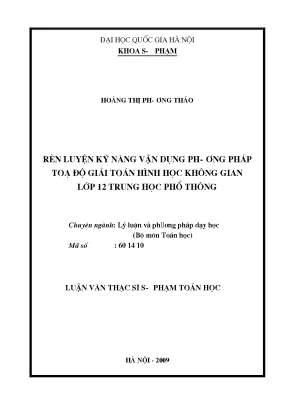 Luận văn thạc sĩ vnu ued rèn luyện kỹ năng vận dụng phương pháp tọa độ giải toán hình học không gian lớp 12 trung học phổ thông