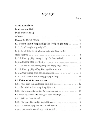 Luận án tiến sĩ hus nghiên cứu mối tương quan giữa cấu trúc phân tử và khả năng ức chế ăn mòn kim loại của một số hợp chất hiđrazon luận án ts hoá học62 44 31 01