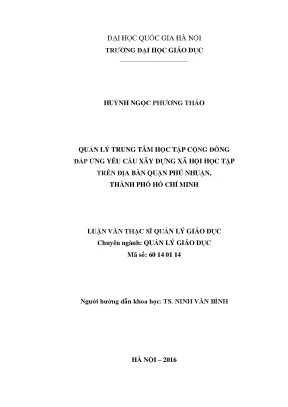 Luận văn thạc sĩ vnu ued quản lý trung tâm học tập cộng đồng đáp ứng yêu cầu xây dựng xã hội học tập trên địa bàn quận phú nhuận thành phố hồ chí minh