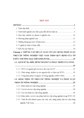 Luận văn thạc sĩ vnu ls xây dựng pháp luật trợ cấp nông nghiệp việt nam theo các quy định của tổ chức thương mại thế giới wto luận án ts luật 62 38 60 01