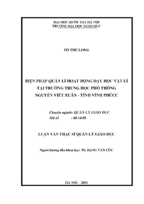 Luận văn thạc sĩ vnu ued biện pháp quản lý hoạt động dạy học môn vật lý ở trong trường trung học phổ thông nguyễn viết xuân tỉnh vĩnh phúc