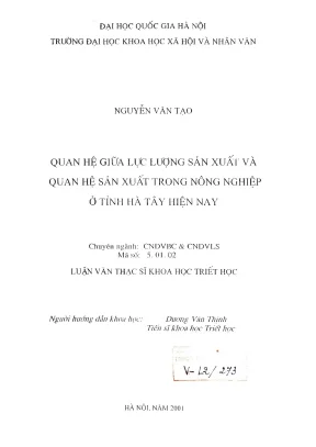 Luận văn thạc sĩ ussh quan hệ giữa lực lượng sản xuất và quan hệ sản xuất trong nông nghiệp ở tỉnh hà tây hiện nay