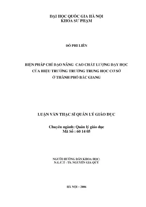 Luận văn thạc sĩ vnu ued biện pháp chỉ đạo nâng cao chất lượng dạy học của hiệu trưởng trường trung học cơ sở ở thành phố bắc giang