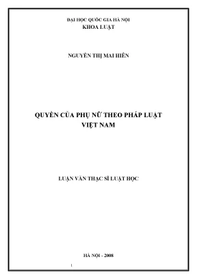 Luận văn thạc sĩ vnu ls quyền của phụ nữ theo pháp luật việt nam