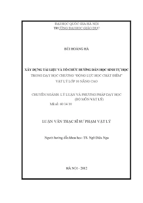 Luận văn thạc sĩ vnu ued xây dựng tài liệu và tổ chức hướng dẫn học sinh tự học trong dạy học chương động lực học chất điểm vật lý lớp 10 nâng cao