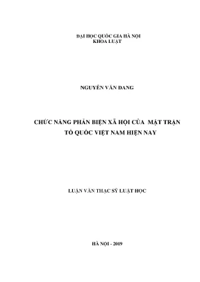 Luận văn thạc sĩ vnu ls chức năng phản biện xã hội của mặt trận tổ quốc việt nam hiện nay