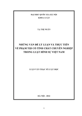 Luận văn thạc sĩ vnu ls những vân đề lý luận và thực tiễn về phạm tội có tính chất chuyên nghiệp trong luật hình sự việt nam
