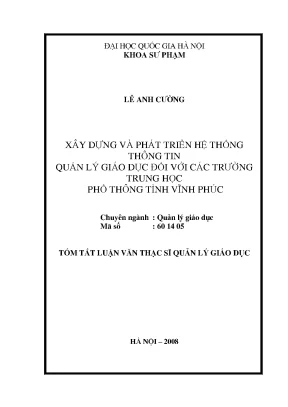 Luận văn thạc sĩ vnu ued xây dựng và phát triển hệ thống thông tin quản lý giáo dục đối với các trường trung học phổ thông tỉnh vĩnh phúc