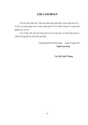 Luận văn thạc sĩ giáo dục phát triển ngôn ngữ và giao tiếp cho trẻ 5 6 tuổi tại trường mầm non tư thục thành phố dĩ an bình dương