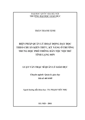 Luận văn thạc sĩ vnu ued biện pháp quản lý hoạt động dạy học theo chuẩn kiến thức kỹ năng ở trường trung học phổ thông dân tộc nội trú tỉnh lạng sơn