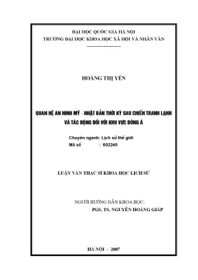 Luận văn thạc sĩ ussh quan hệ an ninh mỹ nhật bản thời kỳ sau chiến tranh lạnh và tác động đối với khu vực đông á