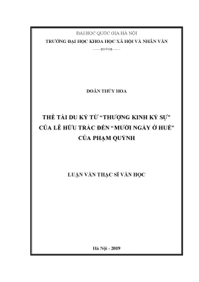 Luận văn thạc sĩ ussh thể tài du ký từ thượng kinh ký sự của lê hữu trác đến mười ngày ở huế của phạm quỳnh