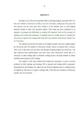 Luận văn thạc sĩ vnu ued adapting tasks for reading lessons in english for electricity to improve the english reading skill of the first year students at electricity faculty sao do university