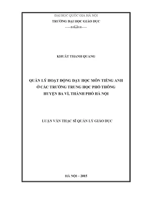 Luận văn thạc sĩ vnu ued quản lí hoạt động dạy học môn tiếng anh ở các trường trung học phổ thông huyện ba vì hà nội