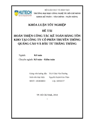 Luận văn hoàn thiện công tác kế toán hàng tồn kho tại công ty cổ phần truyền thông quảng cáo và đầu tư thắng thắng