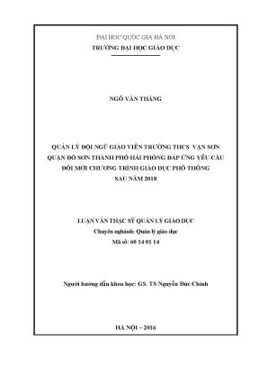 Luận văn thạc sĩ vnu ued quản lý đội ngũ giáo viên trường thcs vạn sơn quận đồ sơn thành phố hải phòng đáp ứng yêu cầu đổi mới chương trình giáo dục phổ thông sau năm 2018
