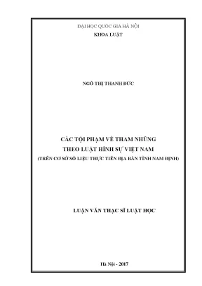 Luận văn thạc sĩ vnu ls các tội phạm tham nhũng theo luật hình sự việt nam trên cơ sở số liệu thực tiễn địa bàn tỉnh nam định