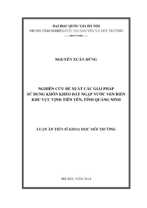 Luận án tiến sĩ hus nghiên cứu đề xuất các giải pháp sử dụng khôn khéo đất ngập nước ven biển khu vực vịnh tiên yên tỉnh quảng ninh và bảo vệ môi trường