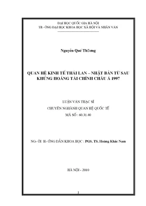 Luận văn thạc sĩ ussh quan hệ kinh tế thái lan nhật bản từ sau khủng hoảng tài chính châu á 1997