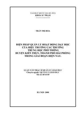 Luận văn thạc sĩ vnu ued biện pháp quản lý hoạt động dạy học của hiệu trưởng các trường trung học phổ thông huyện kiến thuỵ thành phố hải phòng trong giai đoạn hiện nay